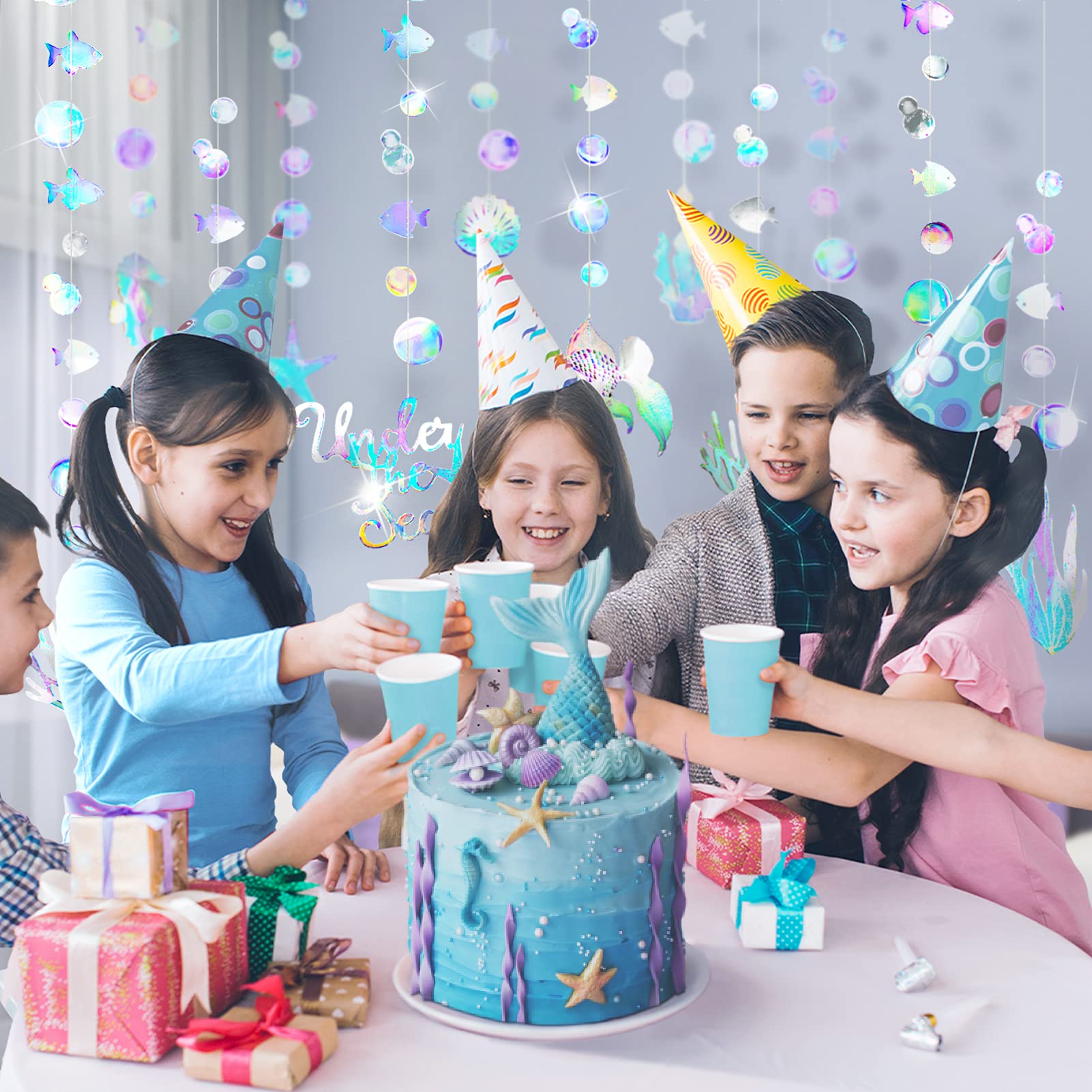 Cheerland Iridescent Under The Sea Party Garland Decoration Kids Mermaid Birthday Party Decorations Ocean Theme Baby Shower Bann